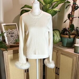 Show Me Your MUMU Cream Ribbed Sweater with Faux Fur Cuffs